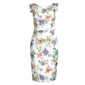 Black Halo Jackie O Sheath Dress White Floral Sequin Garden Party Sheath Size 6